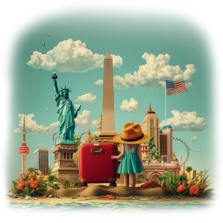 An illustration of a student exploring famous landmarks